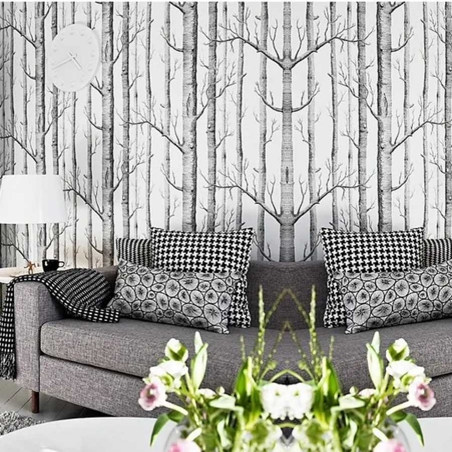 Padrão de árvore Beibehang não-tecida Wallpaper papel de parede rolo moderno designer wallcovering papel de parede preto e branco para sala de estar