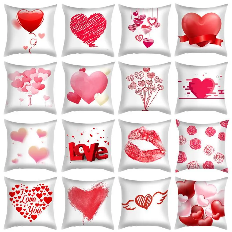 45*45CM Valentines Day Pillow Case Polyester White Pillow Cover Cushion Cover Decor Pillow Case Blank Car Decor Gift 100pcs