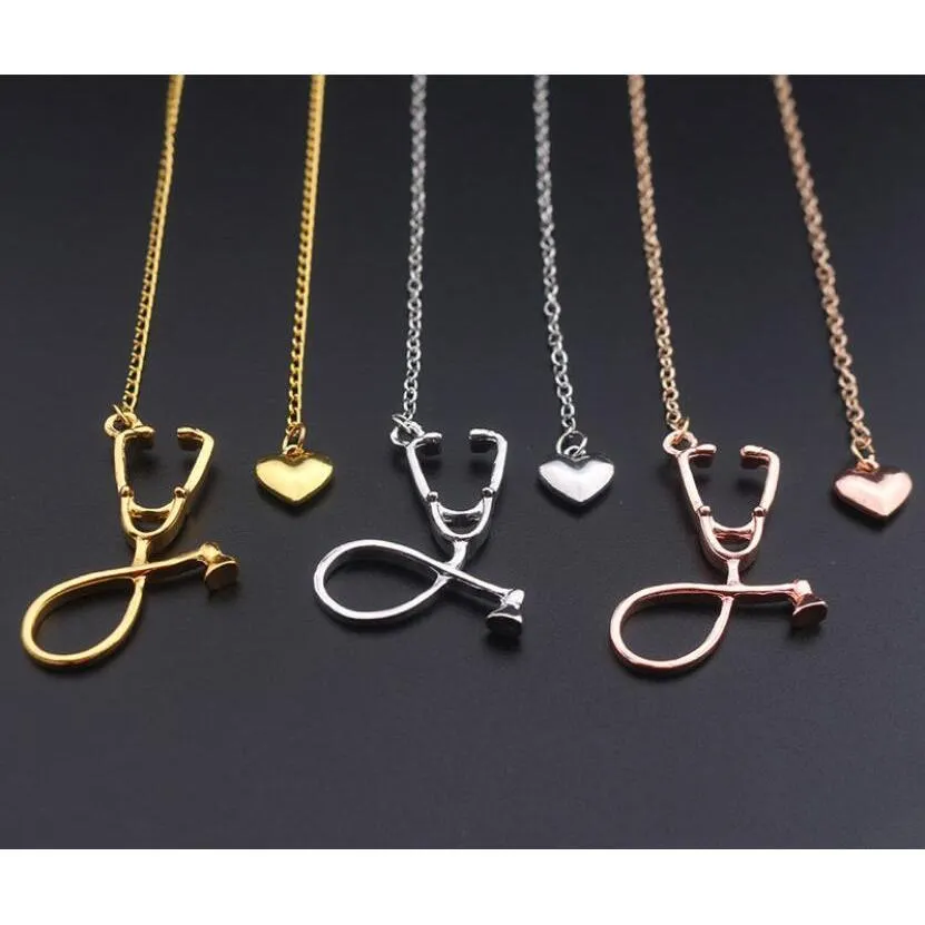 Mode medische sieraden legering ik hou van je hart hanger ketting stethoscoop ketting voor verpleegkundige dokter sieraden cadeau groothandel npamt