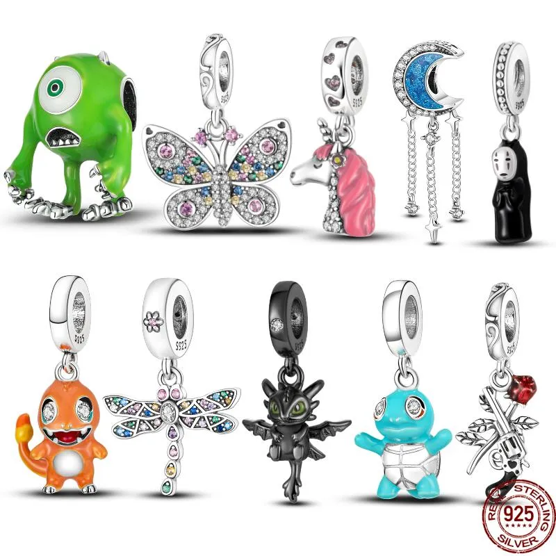 Outros 925 Sterling Prata Preto Animal Dragão e Borboleta Charms Beads Fit Bracelete Original Pulseira Para Mulheres Jóias Presente