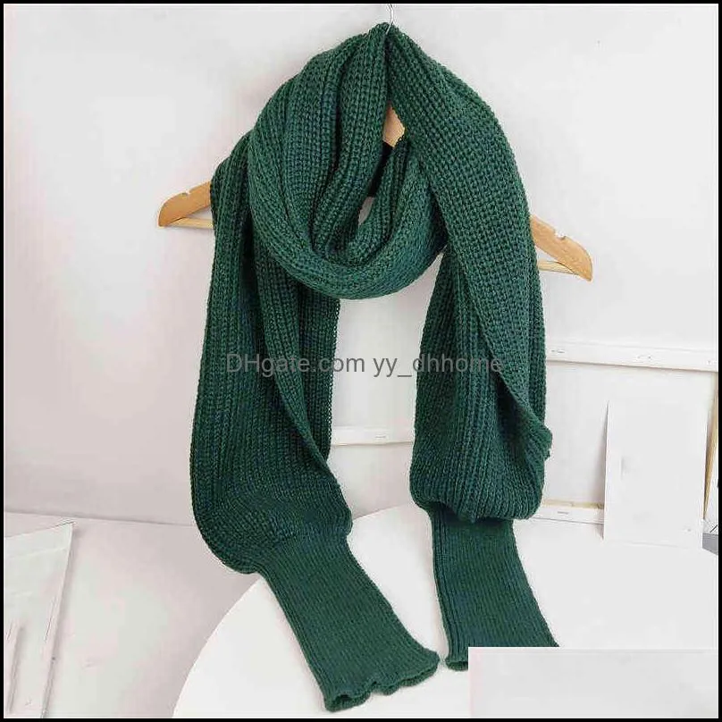 Women Scarf Poncho Scarves Winter Fashion Knitted Long Sleeve Wrap Shawl Echarpe Femme Hiver 211231