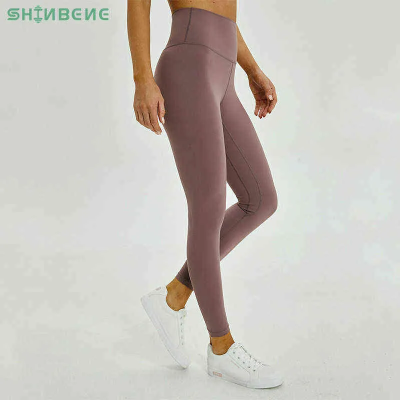 Shinbene Anti-Sweat nämner Hip Sport Gym Leggings Kvinnor Hög midja Yoga Fitness Pants Seamless Dance Workout Leggings XS-XL H1221