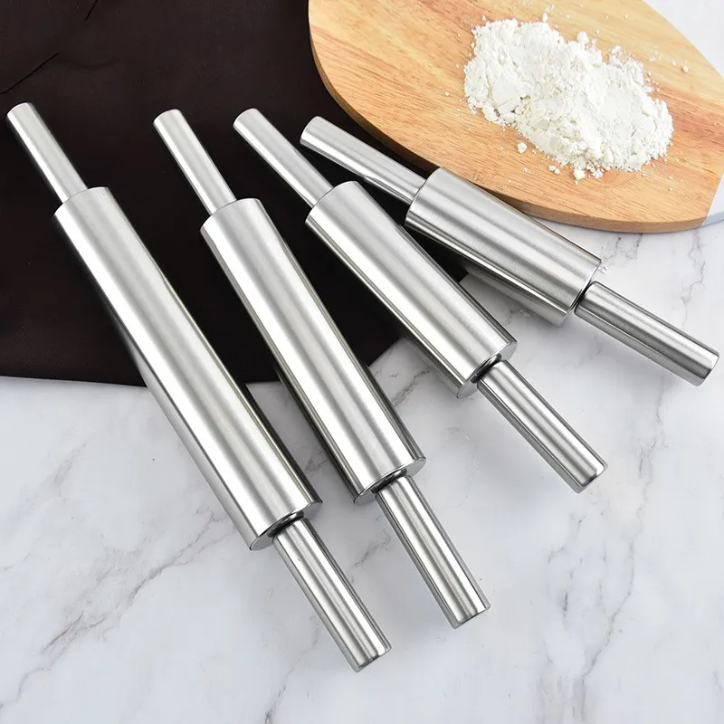 Dough Flatting Rolling Pins Rostfritt stål Rullhandtag Bakspinne Slät Slitstarkt mjölstolpe Tillbehör Dessert Shop 8 9ZS N2