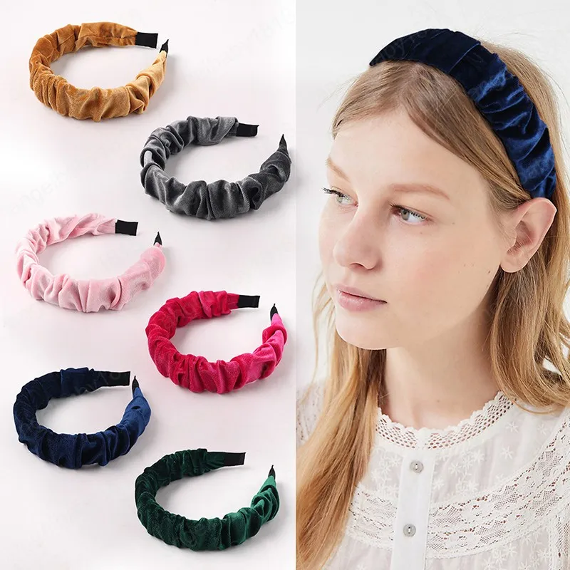 Ruched Velvet Fur Headband Inverno banhado Turban Headband para as Mulheres Cabelo moldura simples Hairband Non-Slip Turban Acessórios de cabelo