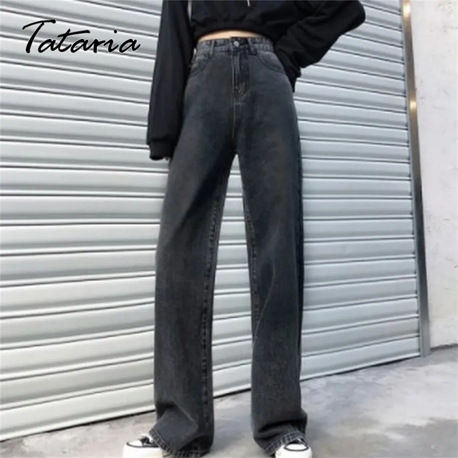 Pantaloni primaverili da donna Vintage neri a vita alta per il tempo libero larghi gamba larga streetwear moda boyfriend jeans larghi 210203