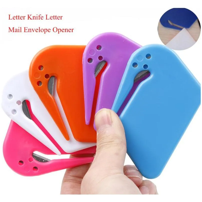 plastic mini letter knife letter mail envelope opener safety paper guarded cutter blade office equipment random color