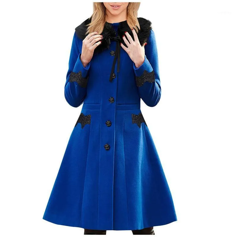 Women's Trench Coats Women Elegant Coat Solid Patchwork Plush Removable Collar Pockets Female Tops Long Sleeve Jacket Windproof Wool1