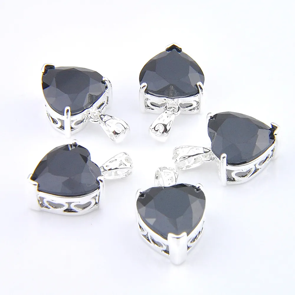 Mix 5PCS Heart Natural Black Onyx Gemstone Pendant 925 sterling Silver Pendants Necklaces For Lady Girl Women Party Gifts New Luckyshine