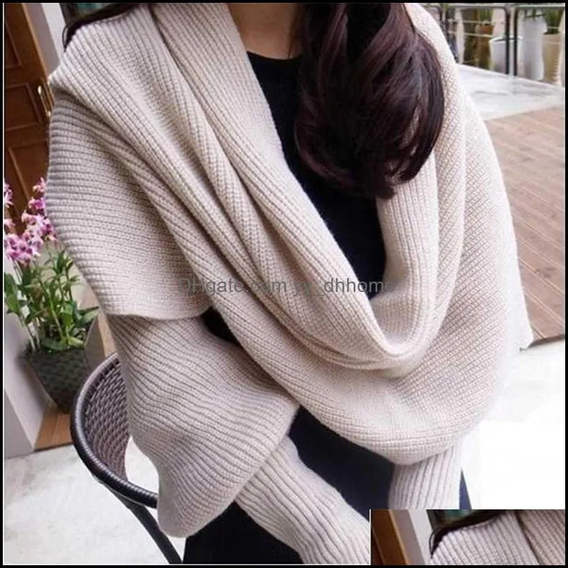 Women Scarf Poncho Scarves Winter Fashion Knitted Long Sleeve Wrap Shawl Echarpe Femme Hiver 211231