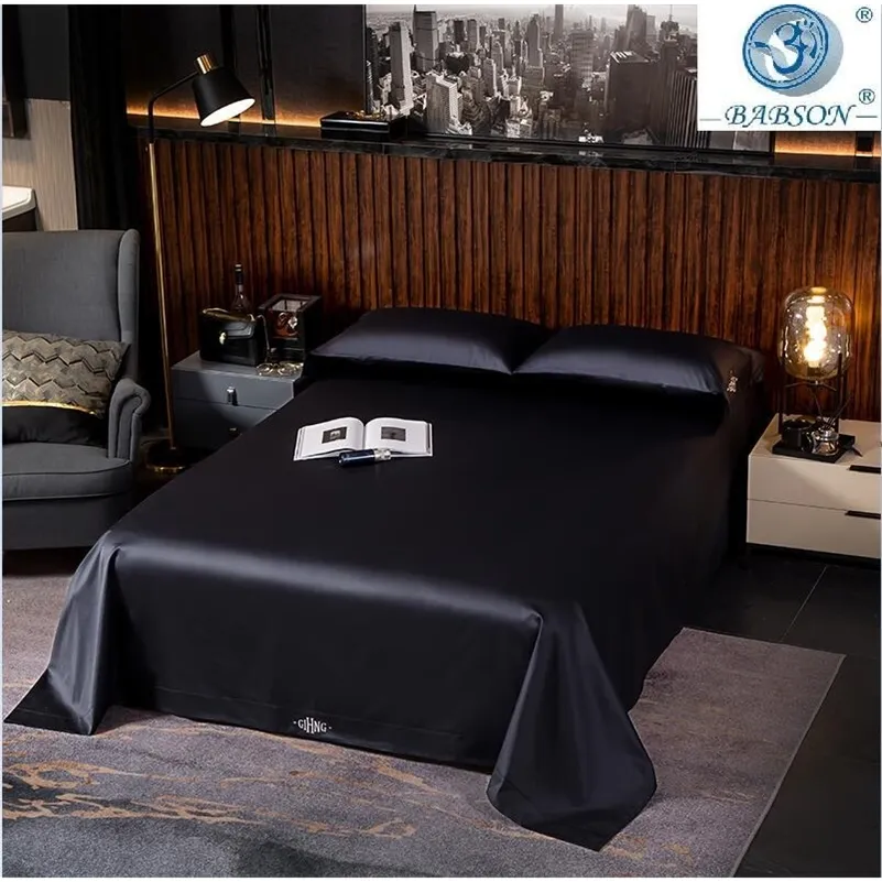 Juegos de cama de algodón egipcio negro Queen King size Bordado Cama Funda nórdica Sábanas / Sábana bajera Juego de cama de hotel LJ201128