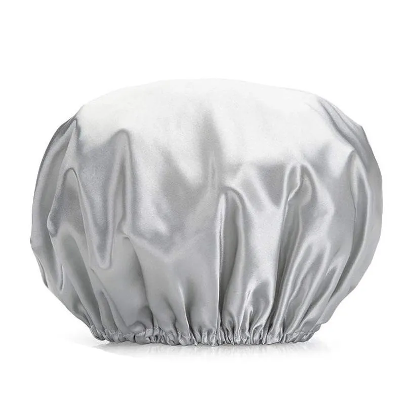new thick shower satin hats bath shower caps hair cover double waterproof pure color kitchen shower caps