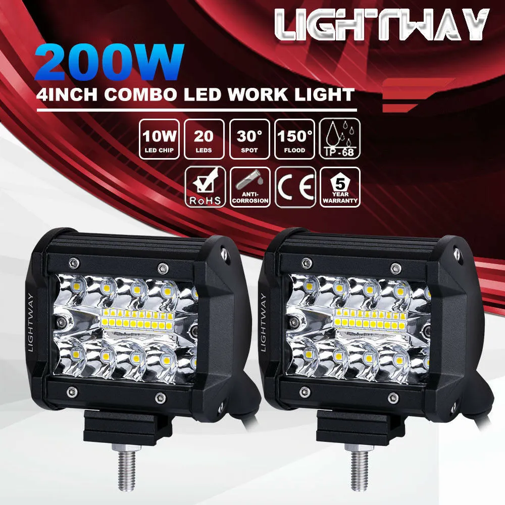 2 개 4 인치 200W 크리 어 LED 워크 라이트 바는 플러시 마운트 콤보 운전 램프 12V 6000K 20000LM를 들어 운전 오프로드 보트 자동차 포드