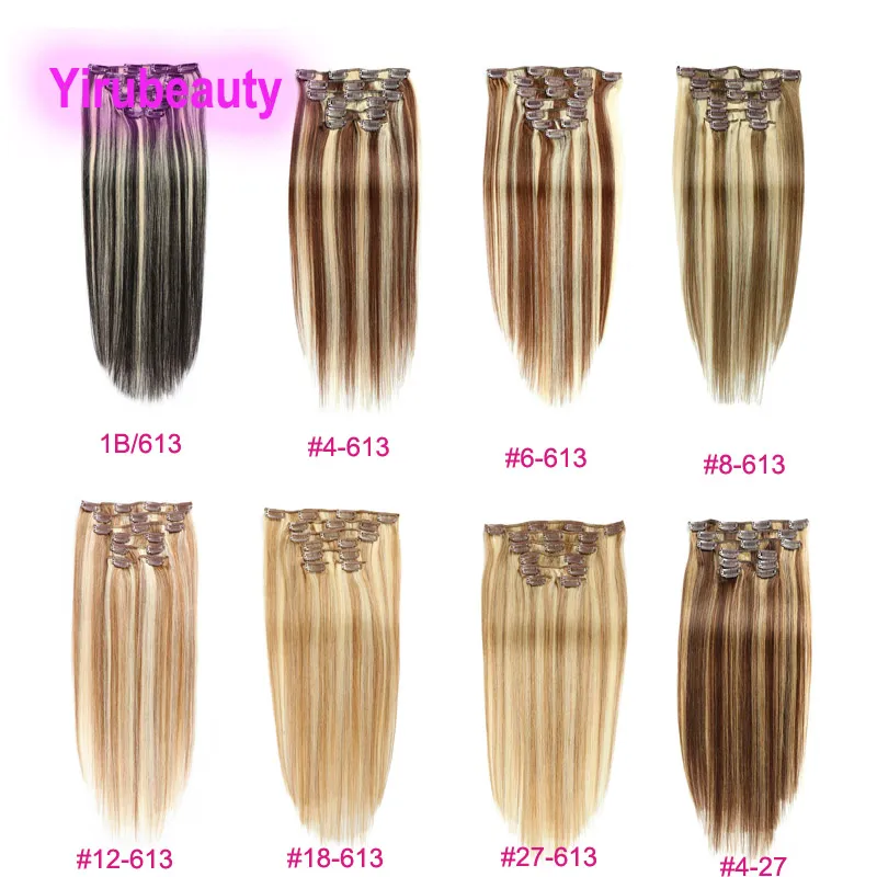 Malezyjski 100% ludzki włos prosty 1B/613 4/613 #6/613 #27/613 doczepiane klipsy do włosów 14-24 cali doczepiane produkty do włosów kolor fortepianu