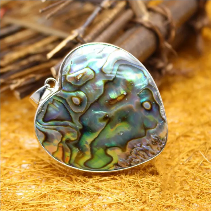 HOPEARL Jewelry Simple Heart Pendant Charm for Necklace Making Abalone Paua Sea Shell Cabochon Inlaid 6 Pieces304a