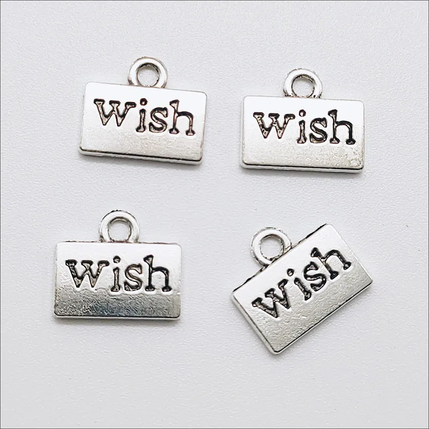 Wholesale Lot 100pcs Letter Wish Antique Silver Charms Pendants for Jewelry Making Bracelet Earrings DIY Keychain Pendant 12*11mm DH0839