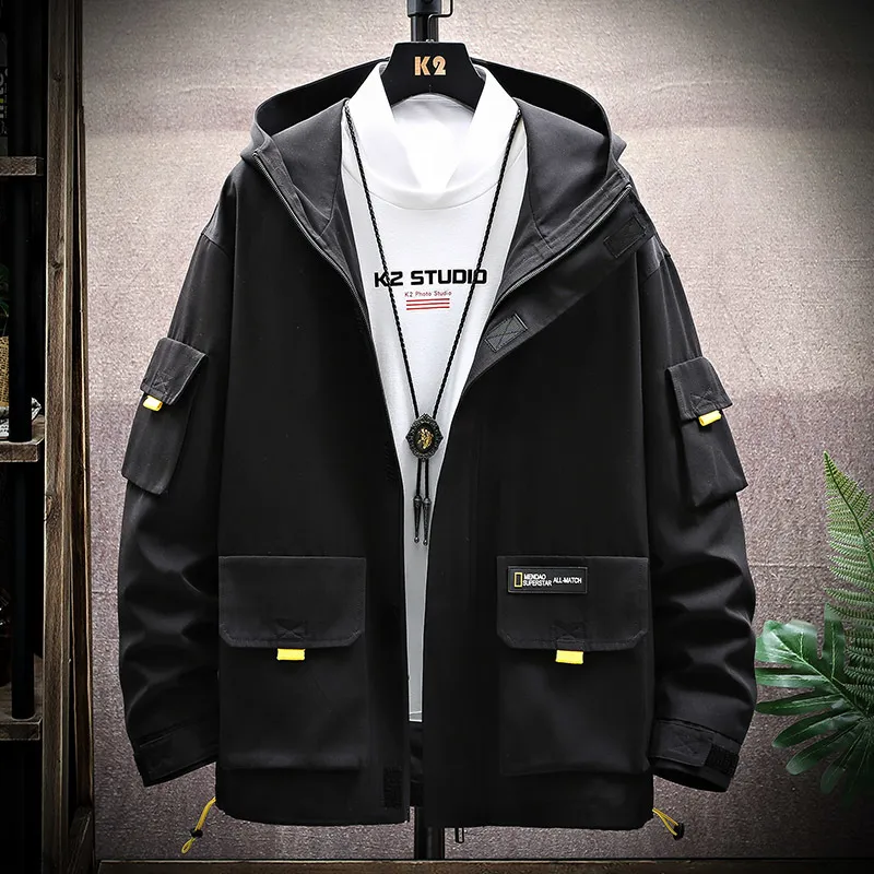 SingleRoad Chaqueta con capucha Hombres Moda coreana Hip Hop Japon s Streetwear Abrigo Hombre Casual Cargo Chaquetas amarillas Hombre Cazadora 201130