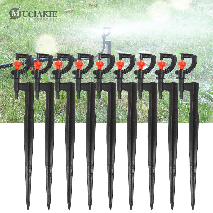 50 pcs micro sprinklers rotativos com Spike Intercambleable Head 360 graus de jardim Jardim Gramado Gramado Estufa Irrigação Y200106