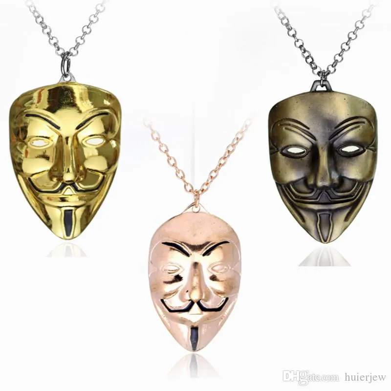 Hip Hop Jewelry V For Vendetta Mask Charm Pendant Necklace Cuban Link Chain Metal Jewelry Mens Necklaces
