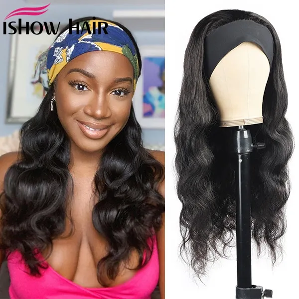 Ishow Body Straight Wig Peruvian Loose Deep Curly None Lace Wigs Human Hair Wigs with Headbands Water Wave Headband Wig