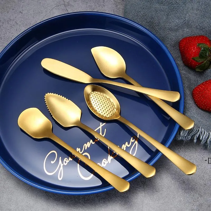 304 Stainless Steel Coffee Spoon Forks Cute Ice Cream Dessert Spoon Pudding Mixing Spoons Gold Color Butter Knife CCE12796