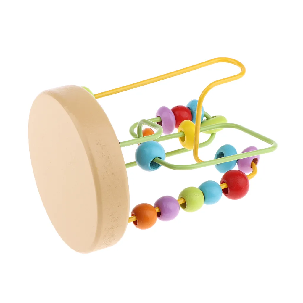 Colorful Cartoon Wooden Bead Maze Roller Coaster Activity Cube Educational Abacus Beads Circle Toys for Children Toddlers Kids
