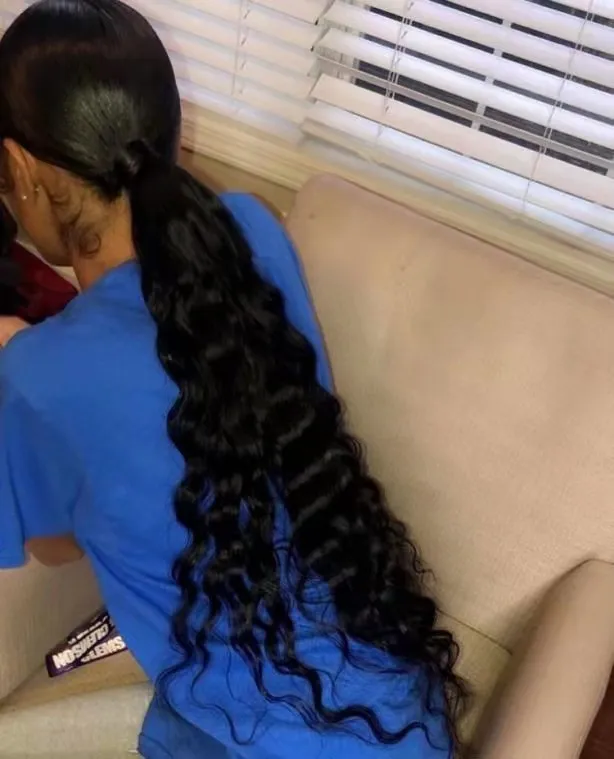 Deep Wave Drawstring Ponytail Brazilian Hair Extension, Wet