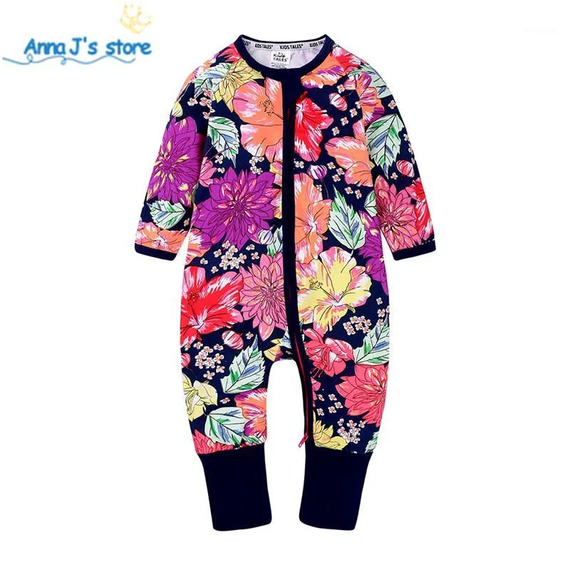 Baby tjejer blomma jumpsuit baby kläder höst bomull dragkedja tjejer pojkar rompers toddler barn kläder overall py5271