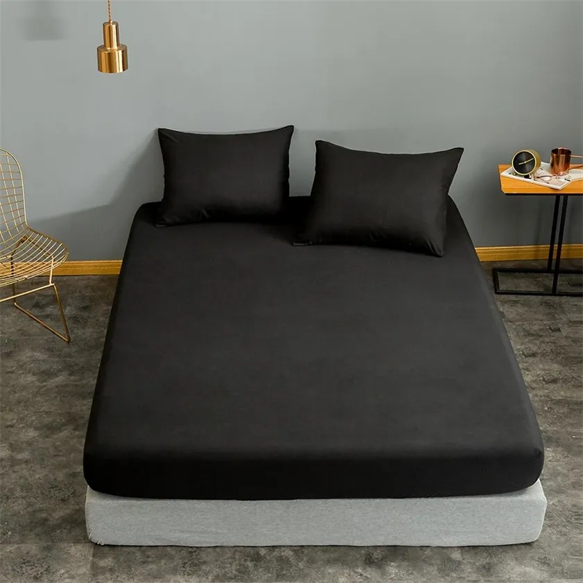 Bonenjoy 1pc Black Color Fitted Sheet Single/Queen/King Size drap de lit Bed Sets Solid Double s (no Pillowcase) 220217