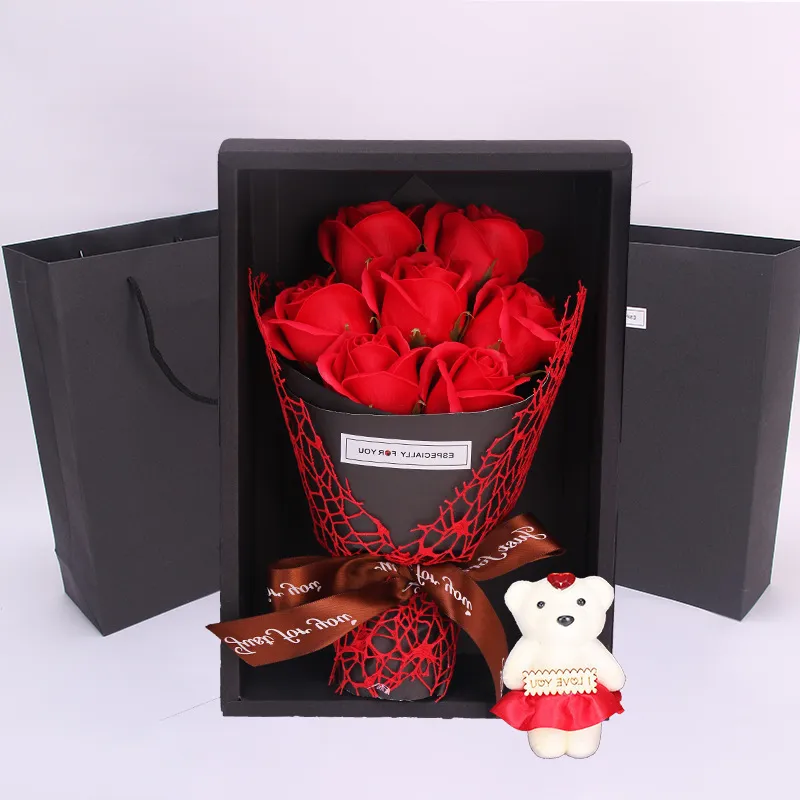 7 roses savon fleur Coffret Petit Bouquet Valentin Jour Evénement cadeau cadeau de Noël cadeaux présents fleurs décoratives mignonnes