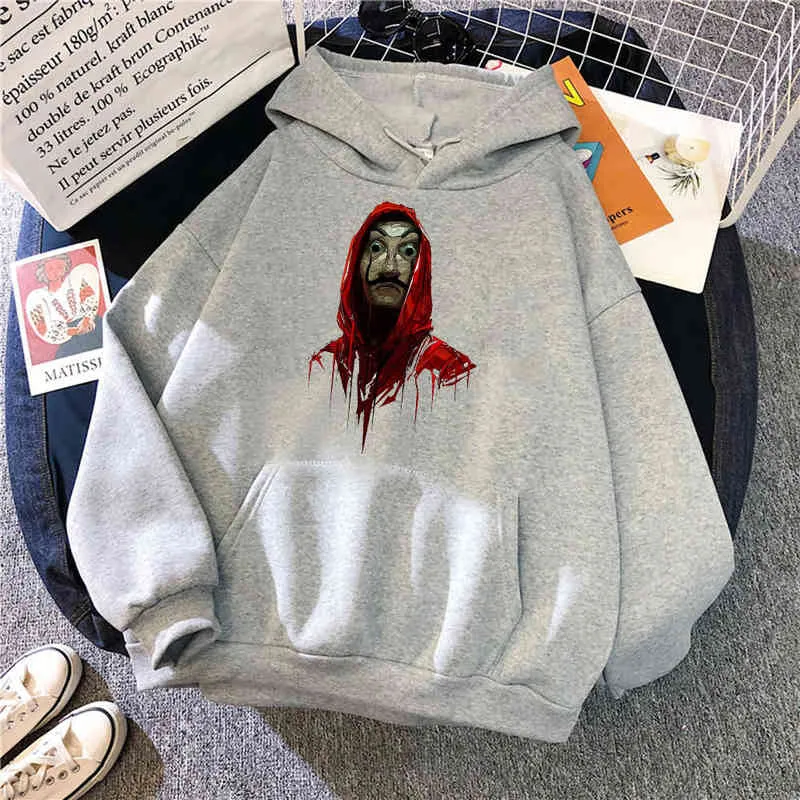 La Casa de Papel Geld Heist Print Man Hoodie Vintage Oversize Fleece Hooded Pullover Cartoons Fashion Hip Hop Oversize Hoodies H1227