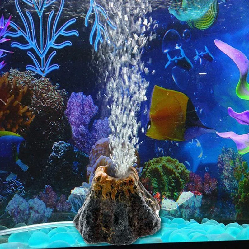 Aquarium Volcano Shape & Air Bubble Stone Oxygen Pump Fish Tank Ornament1350z