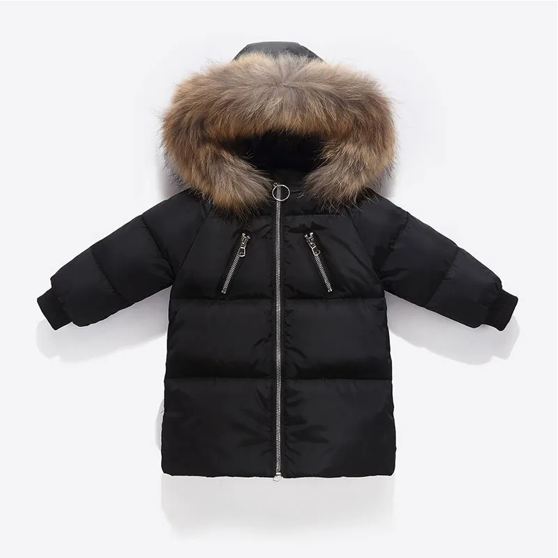 CROAL CHERIE Warm Jacket Girls Boys Winter Raccoon Fur Children