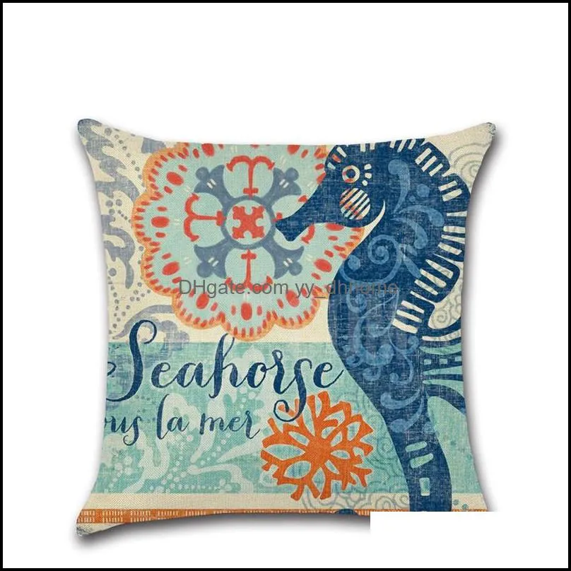 Sea Turtle Printed Linen Cushion Cover Marine Ocean Whale Octopus Hippocampus Home Decor Pillowcase Sofa Decoration Pillow Case