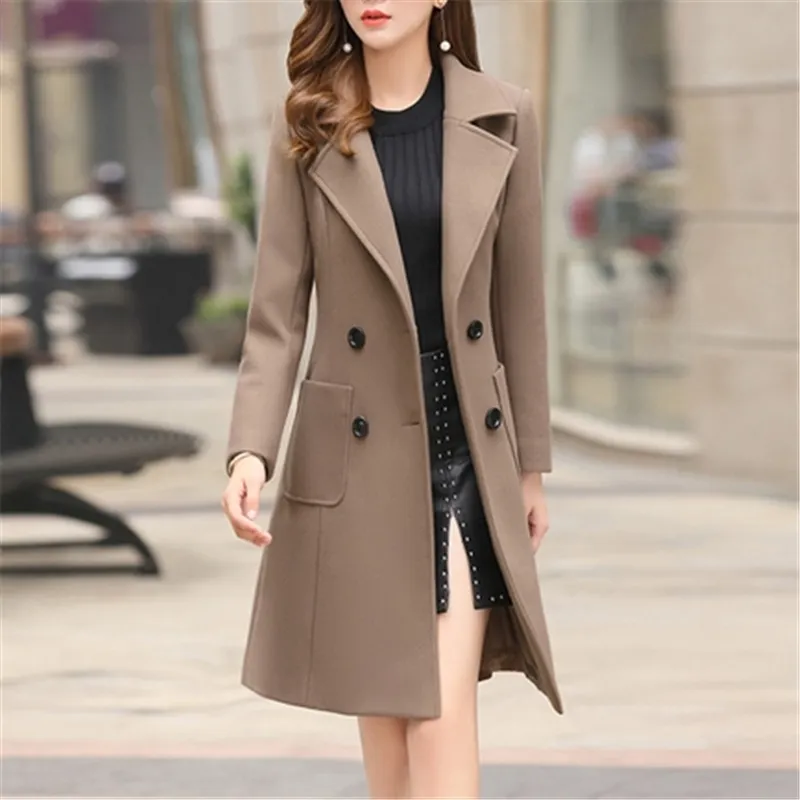 Lungo Slim Blend Capispalla Nuove donne Cappotto di lana Cappotto doppio petto di alta qualità Autunno Inverno Giacca Abbigliamento elegante 201104