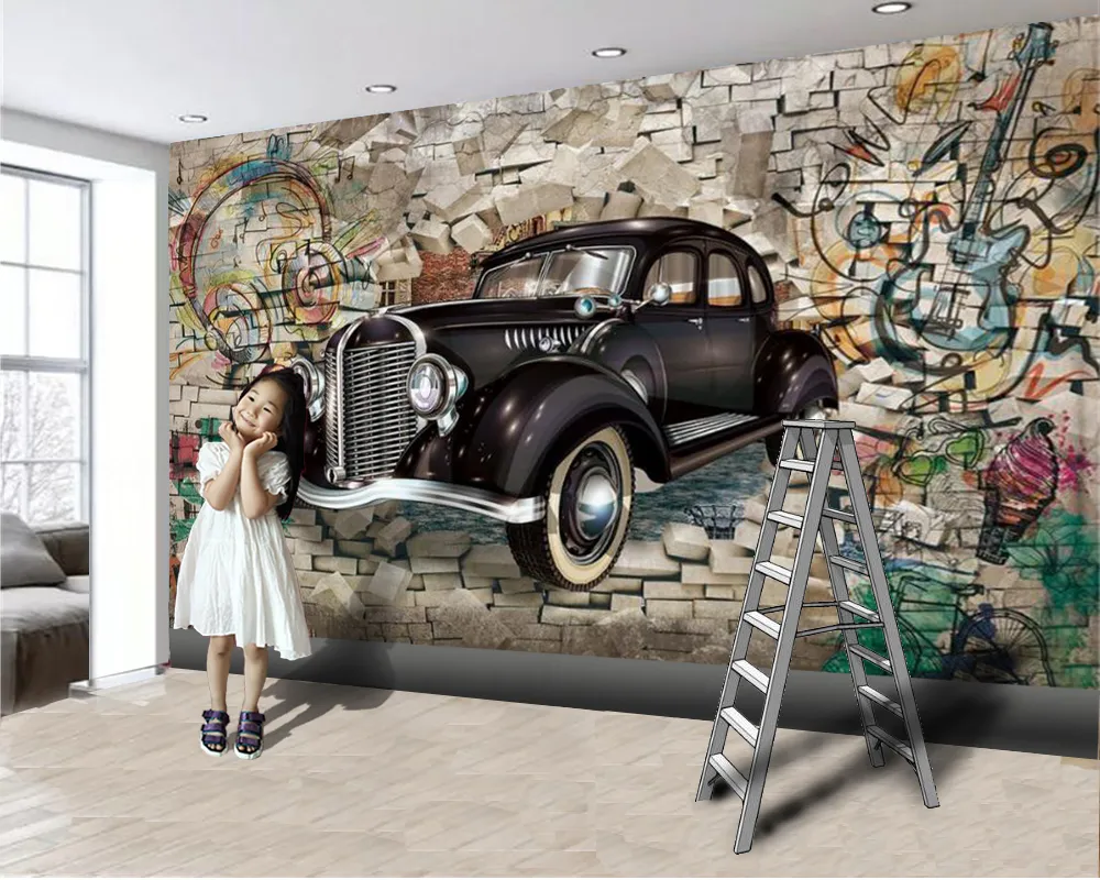 3d European Art Deco Wallpaper Exquisite Retro Car 3d Art Deco 