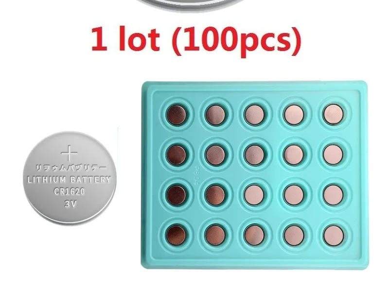 100 pièces 1 lot de piles CR1620 3 V lithium li ion pile bouton CR 1620 3  volts li-ion paquet de plateau de pièces de monnaie