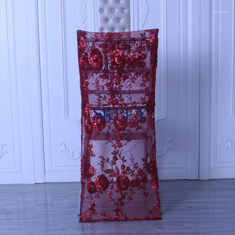Housses de chaise CH004MG 10 couleurs sur mesure mariage perlé noël or Rose rouge motif Floral Sequin Cover1