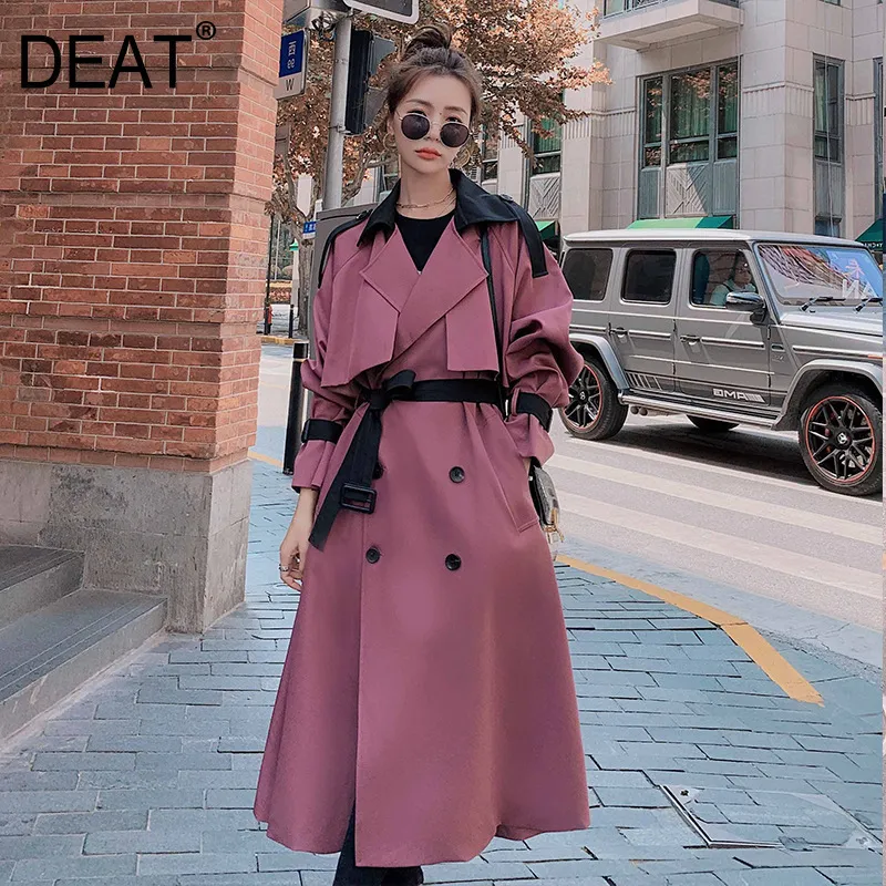 [DEAT] Trench coat da donna di nuova moda autunnale casual solido spesso sopra manica lunga colletto bavero elegante con cintura TX178 201110