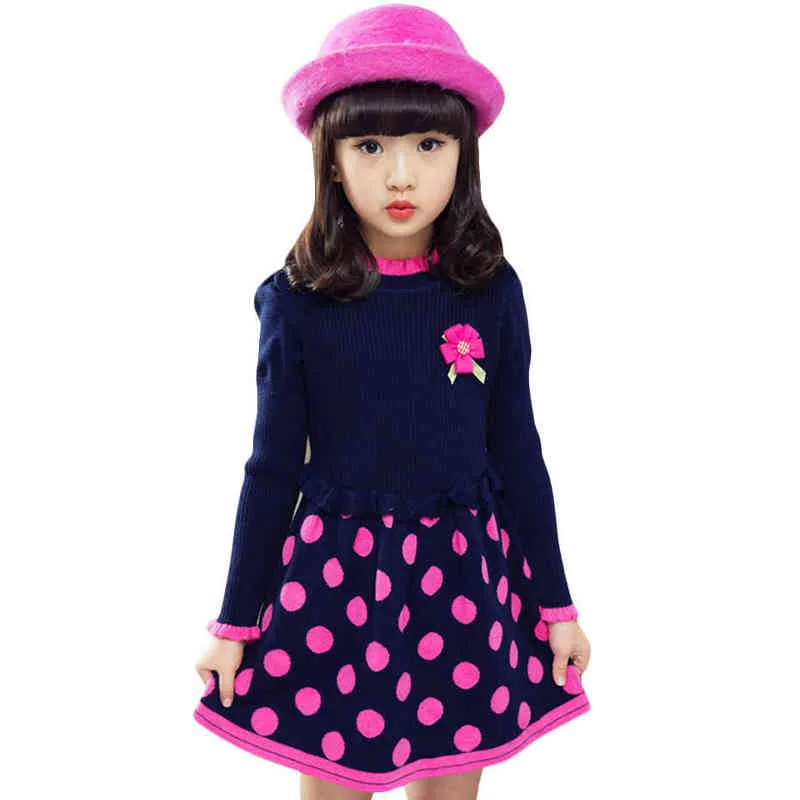 Dresses For Girls Dot Knitted Sweater Dress For Girls Party Kids Dress Autumn Winter Christmas Clothes For Girl 3 6 8 13 Years G1218