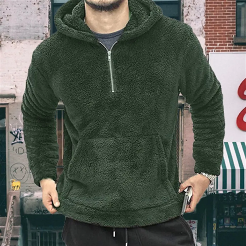 Mens Designer Sherpa Hoodie Mens With Fur Sweatshirt Half Zipper