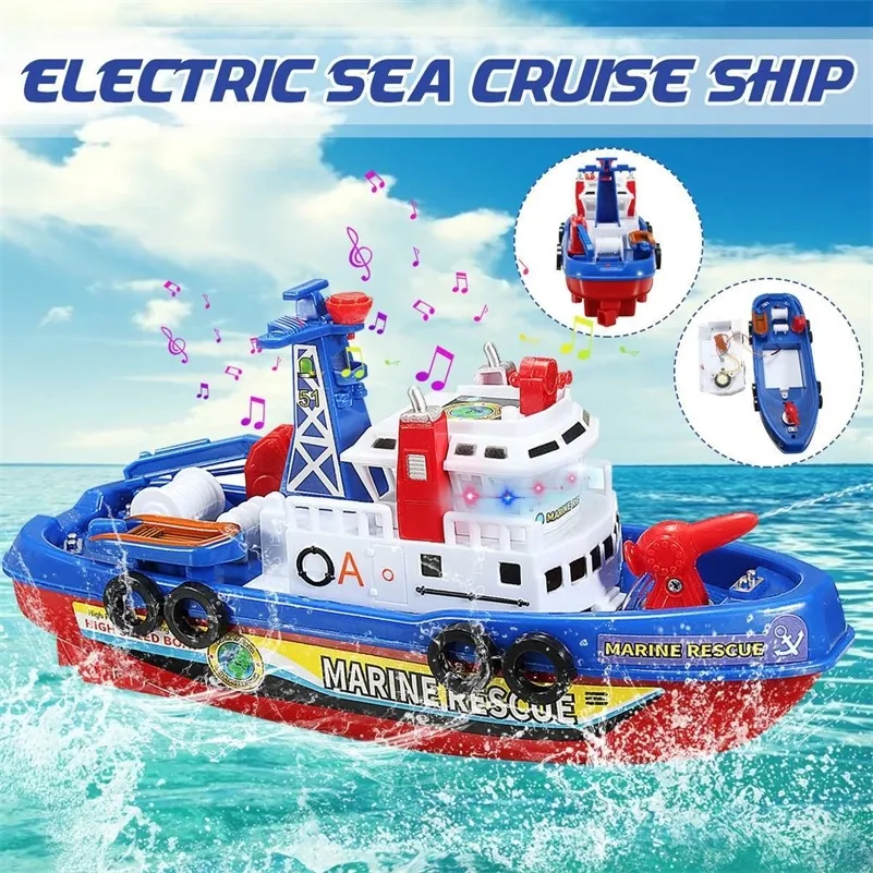 Toddler Baby Bath Toy Boat Squirts and Rides in Water Action Bath Time Squirting Rescue Ship Boys Gift without Battery LJ201019