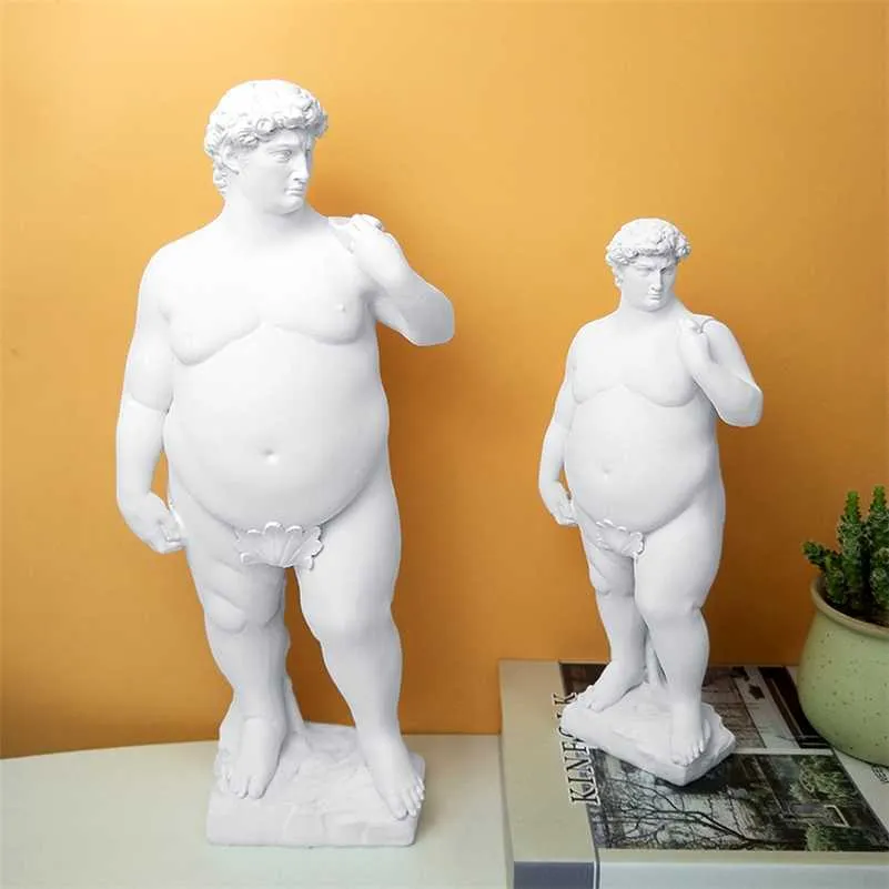 Criativo Fat David Retrato Escultura Resina Artesanato Decoração Corpo humano Estátua Enfeites de mesa para casa Jardim Arte 220117