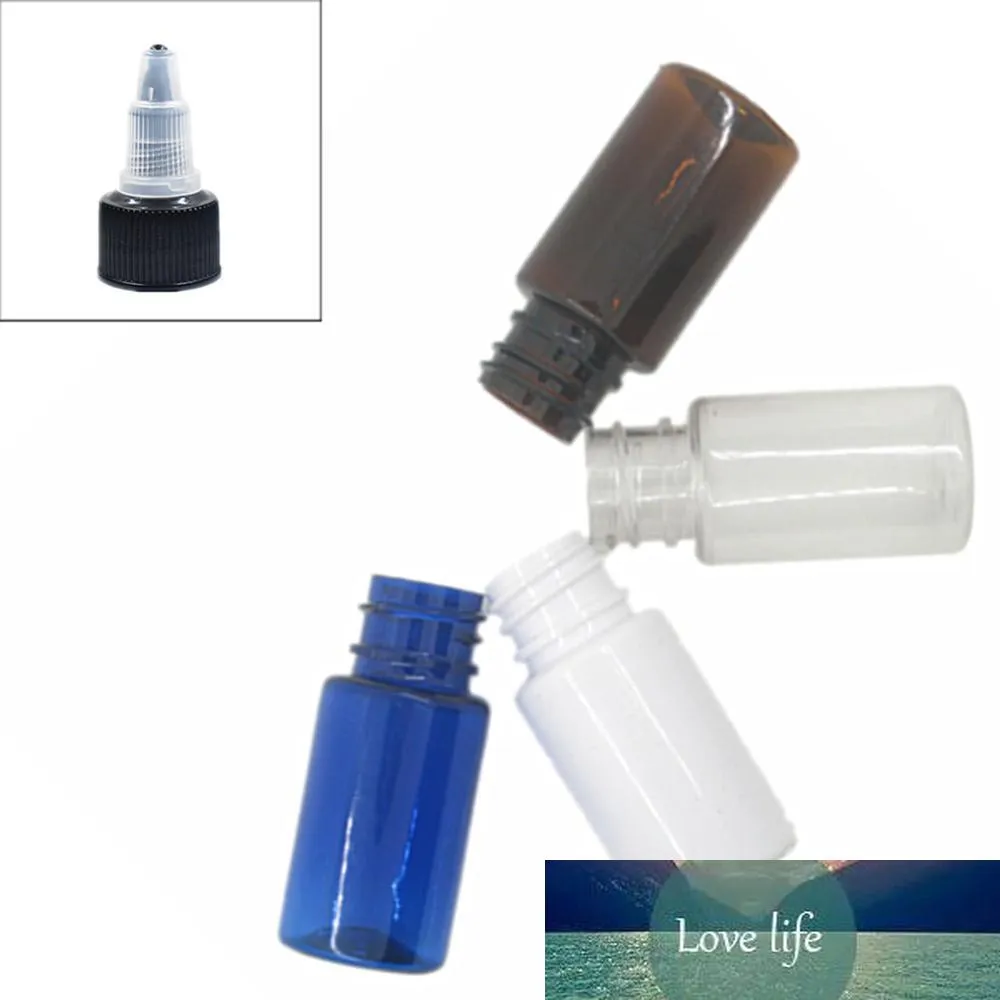 Klar / Vit / Amber / Blå Petflaska, 10 ml Runda tomma plastflaskor med svart vrid-öppen dispenseringslock x 10