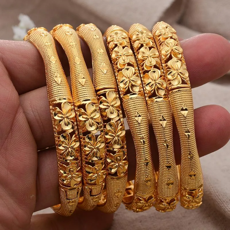 Bangle 6Pcs/lot Dubai Gold Color Bangles For Women African Jewelry Bride Nigerian Wedding Jewelery Bangles&Bracelet Gift