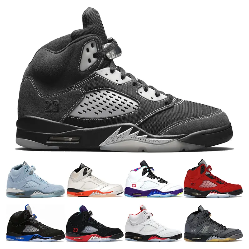 2024 Top Mens Basketball Shoes 5s Anthracite Bluebird Oreo Raging Fire Red Hyper Royal Shattered Backboard Sports Sneakers Trainers Mode Fashion