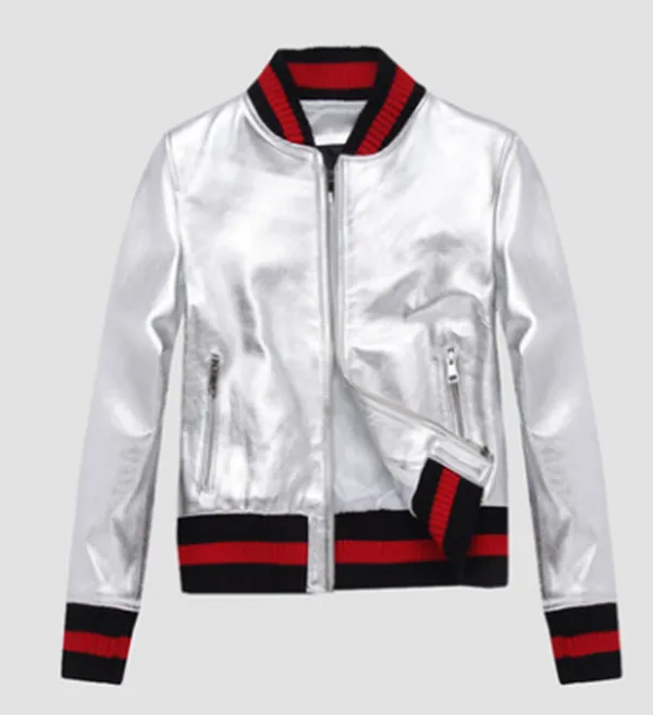 Womens Genuine Leather Sheepskin Pilot Satin Baseball Jackets