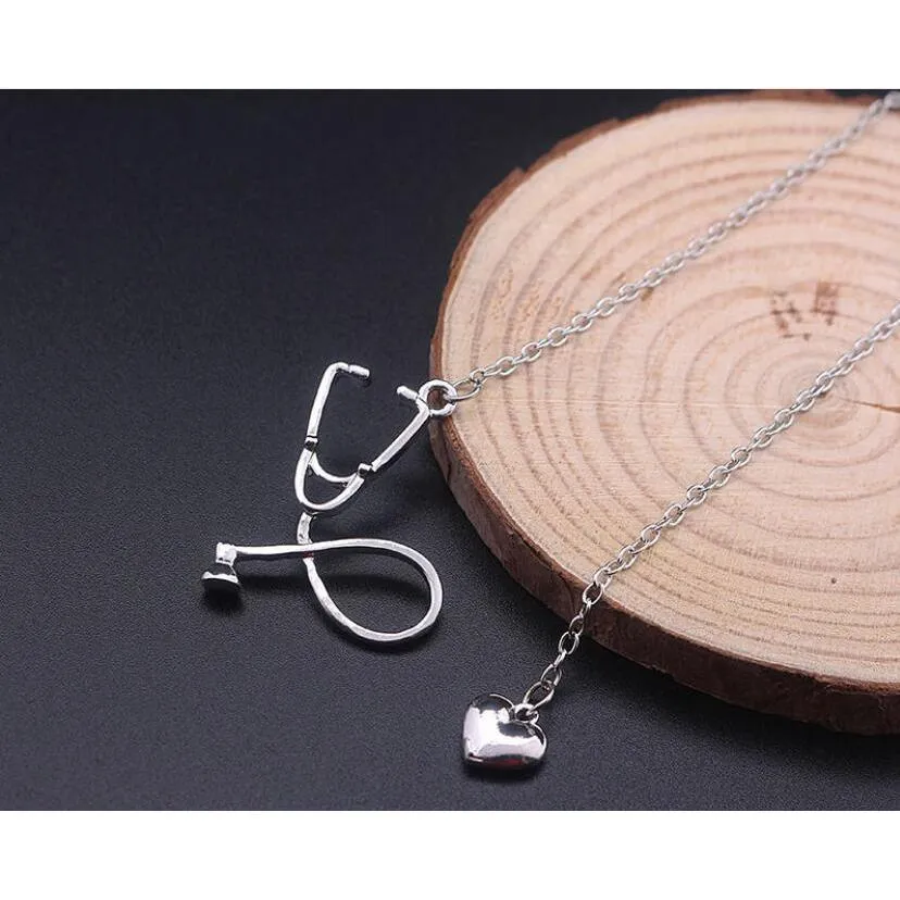 fashion medical jewelry alloy i love you heart pendant necklace stethoscope necklace for nurse doctor jewelry gift wholesale