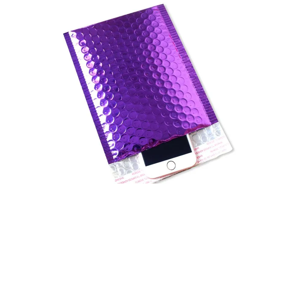 2021紫色のバブル封筒、ギフト用の包装、結婚式の好意袋送料無料のためのアルミニウムメタリックホイルのバブルメーラー