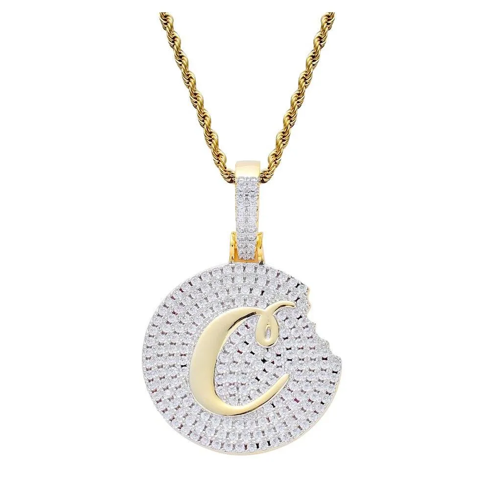 18k Gold Plaated Cookies Pendant Necklace Iced Out Cubic Zircon Mens Hip Hop Bling Wmtudn Luckyhat