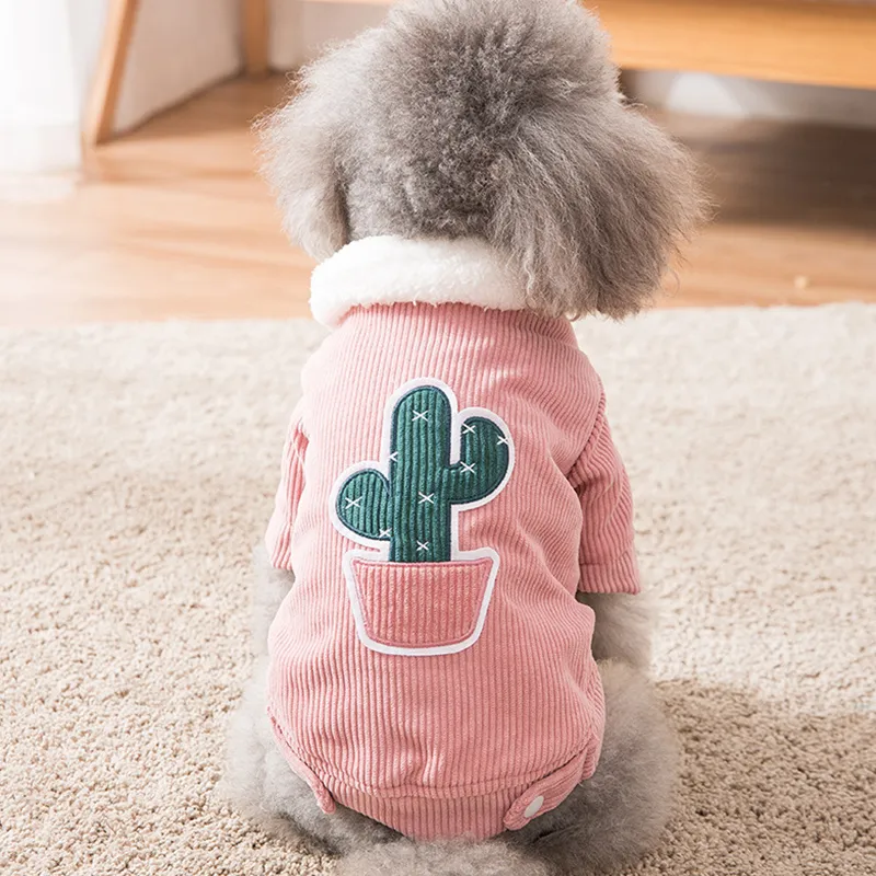 Mignon Cactus Pet Vêtements Chien Manteau Veste pour Chiens Costume Hiver Chaud Chien Vêtements Velours Côtelé Chiens Animaux Vêtements pour Chiens Chihuahua LJ330u